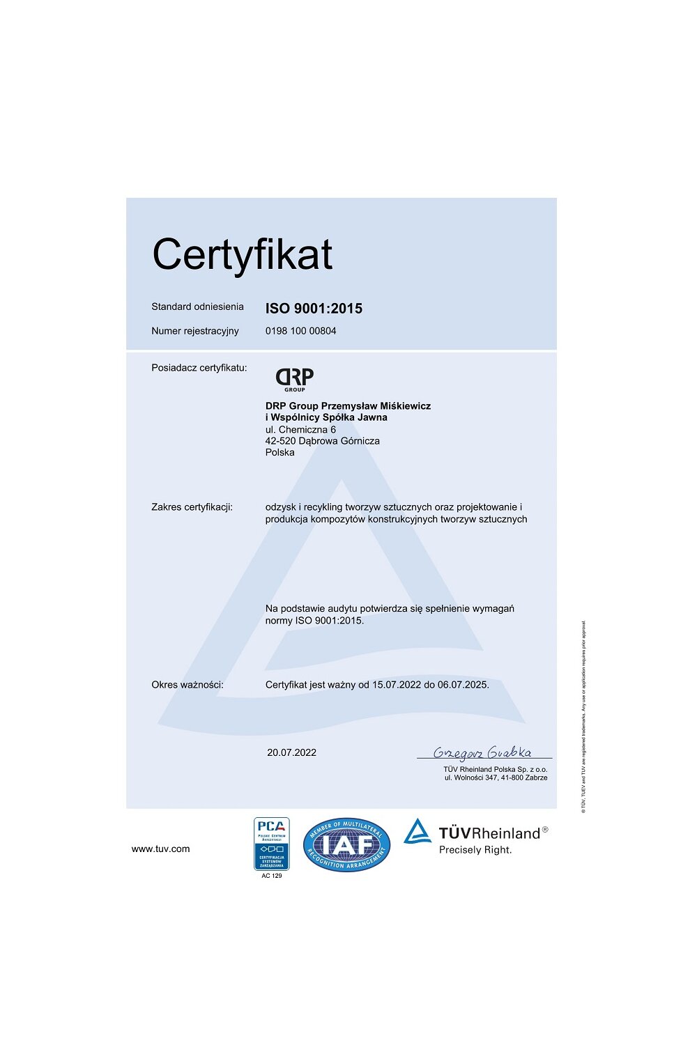 Certyfikat ISO 9001:2015 (PL) - zdjęcie
