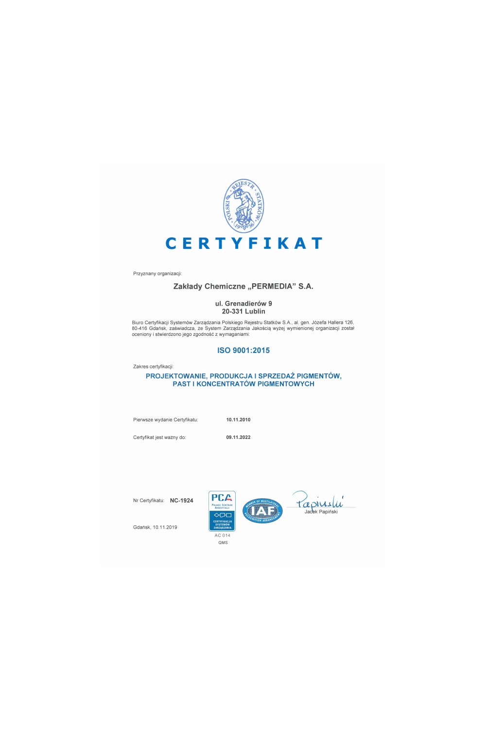 Certyfikat ISO 9001:2015 - zdjęcie