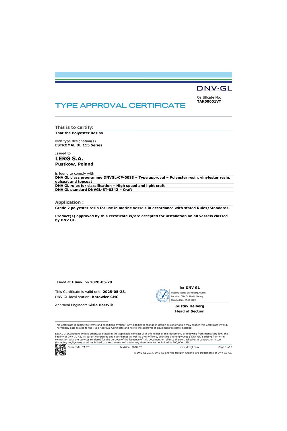  Certyfikat DNV-GL - Żywice Estromal DL.115 - zdjęcie