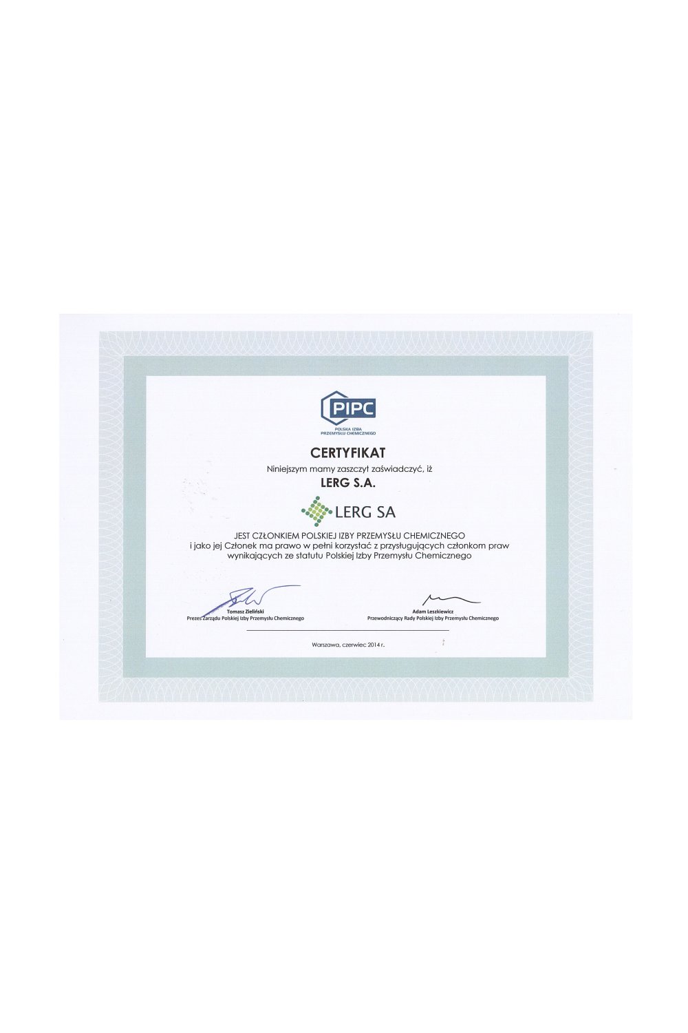 Certyfikat Wiarygodności Biznesowej 2014 - zdjęcie