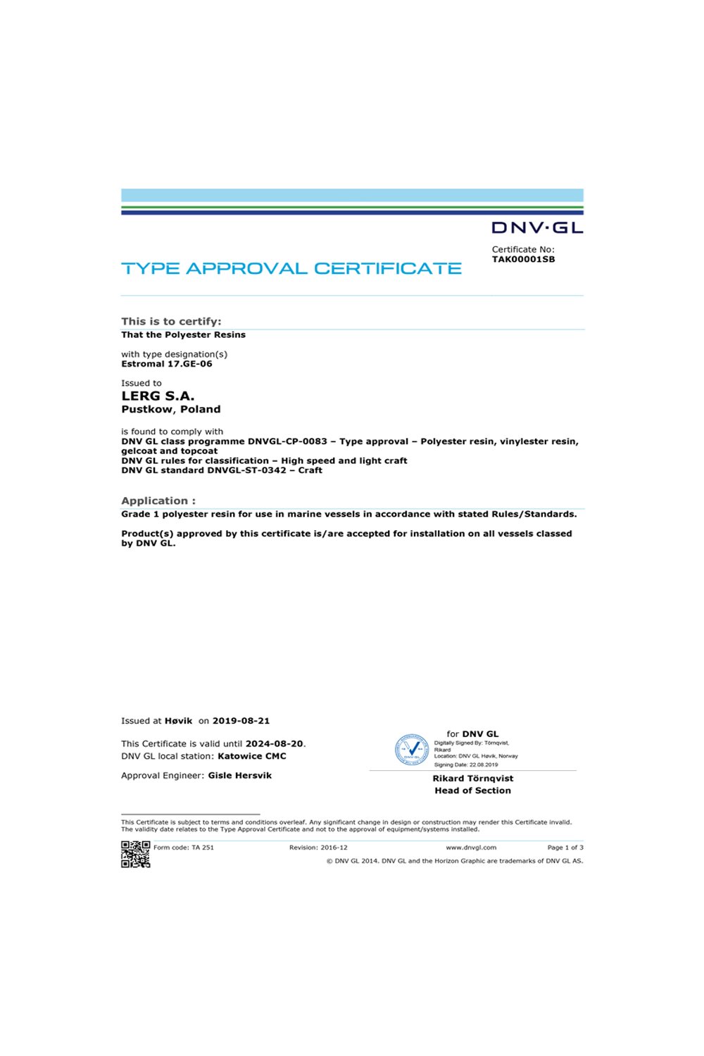 Certyfikat DNV-GL  Estromal 17.GE-06 - zdjęcie