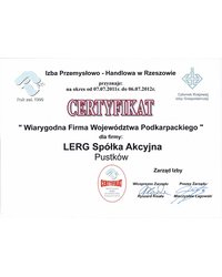 Certyfikat Wiarygodna Firma Województwa Podkarpackiego - zdjęcie