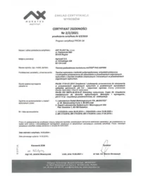Certyfikat Zgodności Nr 2/Z/2021 (2021) - zdjęcie