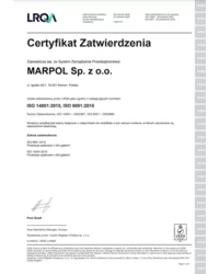 Certyfikat Zatwierdzenia ISO 14001:2015, ISO 9001:2015 - zdjęcie