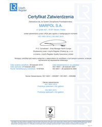Certyfikat Zatwierdzenia Lloyd's Register Quality Assurance 2019 (ISO 14001:2015 | ISO 9001:2015) - zdjęcie