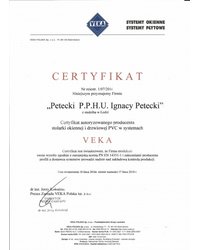 Certyfikat VEKA - zdjęcie