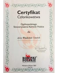 Certyfikat Członkostwa Ogólnopolskiego Stowarzyszenia Kominki Polskie 2007 - zdjęcie