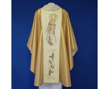 Złoty ornat z haftowanym wizerunkiem Matki Boskiej Fatimskiej ( O - 50 ) - zdjęcie