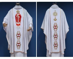 Ornat biały z haftowanym pasem - Chrystus eucharystyczny ( 41A7-2127C ) - zdjęcie