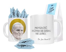 Słodki zestaw kubek ceramiczny Jan Paweł II + Boże Krówki 150g - zdjęcie