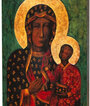 Obraz religijny na desce lipowej, Matka Boska Częstochowska logo