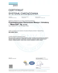 Certyfikat ISO 45001:2018 (2021) - zdjęcie