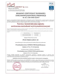 Krajowy Certyfikat Zgodności zakładowej kontroli produkcji Nr AC 158-UB-Z2047 - zdjęcie