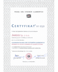 Certyfikat - Polska Izba Systemów Alarmowych - zdjęcie