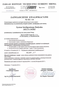 Certyfikat TECHOM dla systemu alarmowego DELTA DORE