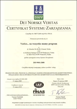 Certyfikat ISO 9001:2008 dla Varico