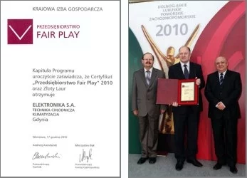 Złoty Laur w Programie Promocji Kultury Przedsiębiorczości Przedsiębiorstwo Fair Play 2010 dla spółki Elektronika S.A.