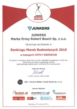 Marka Junkers otrzymała wyróżnienie w Rankingu Marek Budowlanych 2010 w kategorii kotły grzewcze. Fot.: Junkers