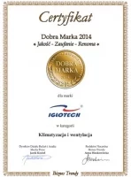 Iglotech - Certyfikat Dobra Marka 2014
