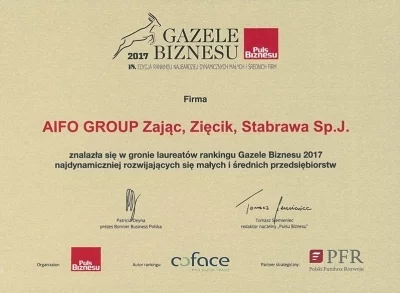 Gazela Biznesu 2017 dla AiFO