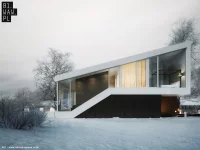 Dom skocznia - nowoczesny budynek o minimalistycznej bryle z wieloma przeszkleniami firmy 81.WAW.PL