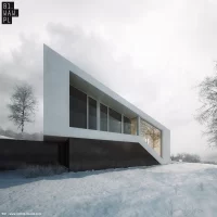 Dom skocznia - nowoczesny budynek o minimalistycznej bryle z wieloma przeszkleniami firmy 81.WAW.PL