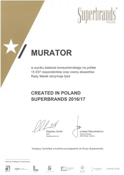 MURATOR z tytułem Created In Poland Superbrands 2016/17