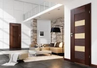 Drzwi SEMPRE Onda w nowoczesnej aranżacji salonu inspirowanej stylem eko, POL-SKONE
