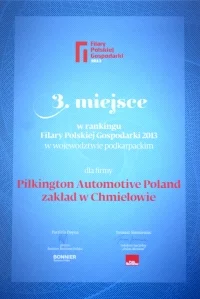 Wyróżnienie Filar Polskiej Gospodarki dla Pilkington Automotive Poland