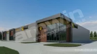 Wizualizacja projektu hali handlowo-usługowej dla firmy Uni-mebel we Wrześni, Amwin