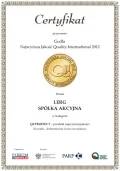 Certyfikat Złote Godło Najwyższa Jakość Quality International 2012, Lerg