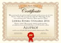 Lider Rynku Stolarki 2014 w segmencie systemów aluminiowych dla firmy Aluprof