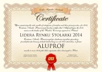 Lider Rynku Stolarki 2014 w segmencie osłon okiennych dla firmy Aluprof