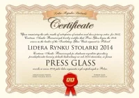 Dyplom Lidera Rynku Stolarki 2014 dla firmy PRESS GLASS