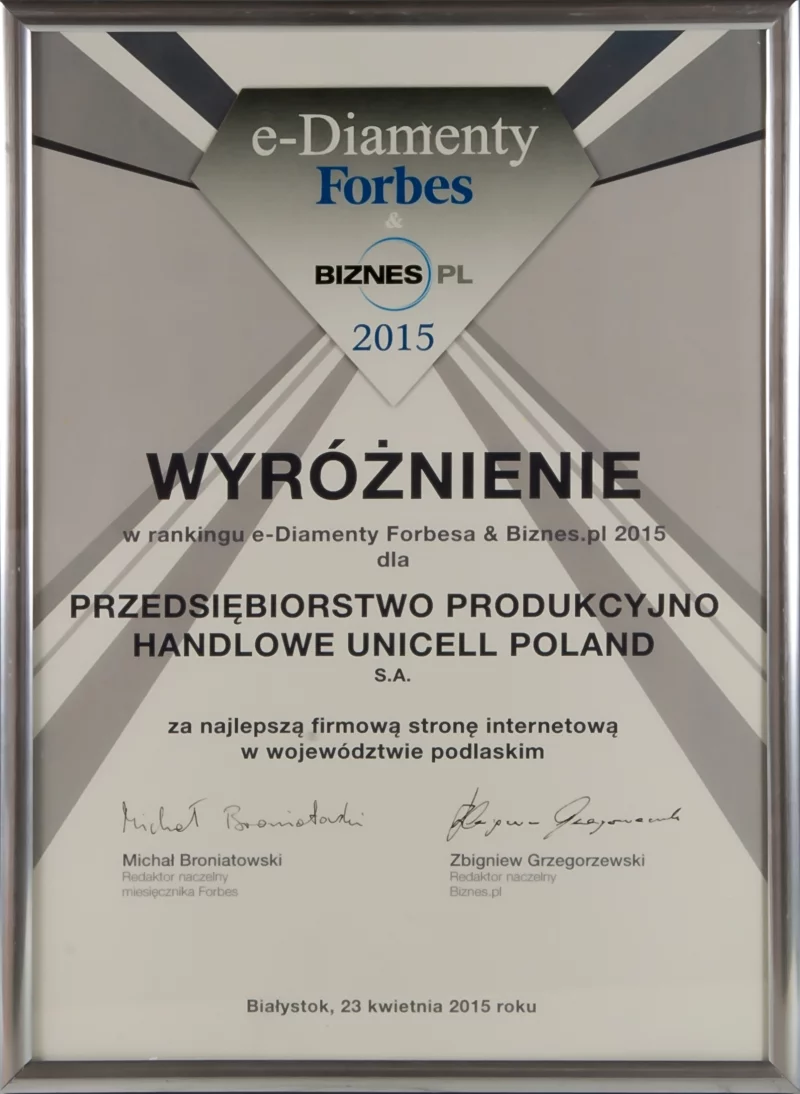 Firma Unicell Poland-podwójnie, wyróżniona prestiżowym tytułem Diamenty Forbesa 2015,Fot. Grzegorz Szymański