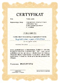 Certyfikat czujników czasu Eura firmy Eura-Tech