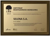 Certyfikatem Wiarygodności Biznesowej Fot. Selena