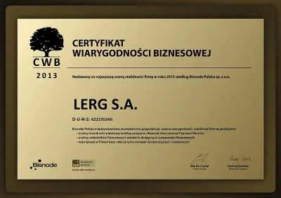 Certyfikat Wiarygodności Biznesowej Lerg