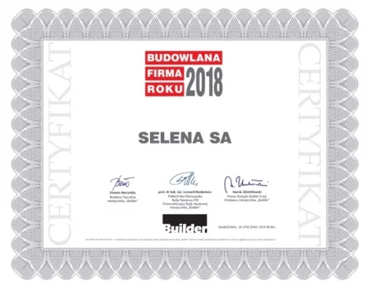 Selena SA po raz siódmy Budowlaną Firmą Roku