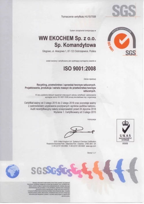 Certyfikat ISO 9001 dla EKOCHEM