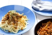 Makaron spaghetti z kaczką pieczoną oraz sosem ze słodkiego czerwonego wina Fot. Lubella