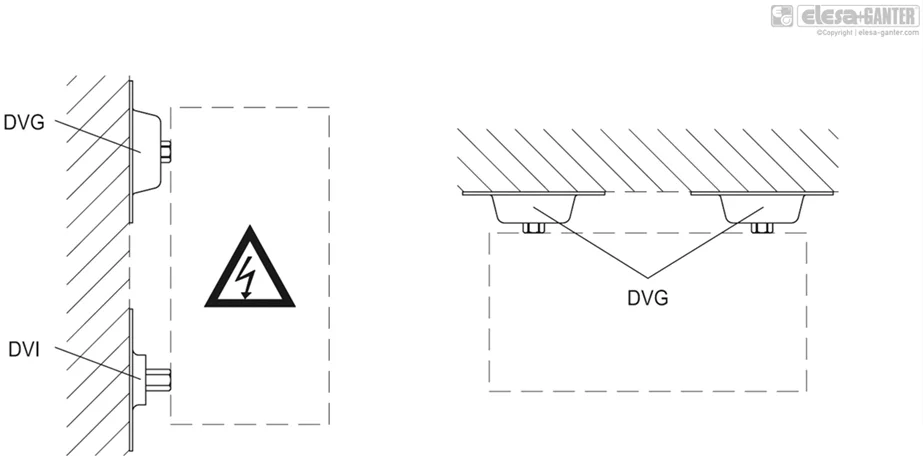 Rys.3. Zastosowanie wibroizolatorów DVI i DVG w zależności od płaszczyzny montażu.