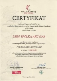 LERG wyróżniony tytułem Perły Polskiej Gospodarki