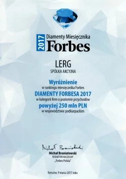 Diament Forbes 2017 dla LERG S.A.