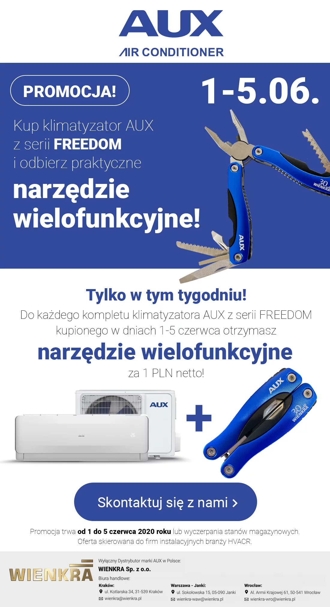 Promocja! Kup klimatyzator AUX z serii FREEDOM i odbierz praktyczne narzędzie wielofunkcyjne!