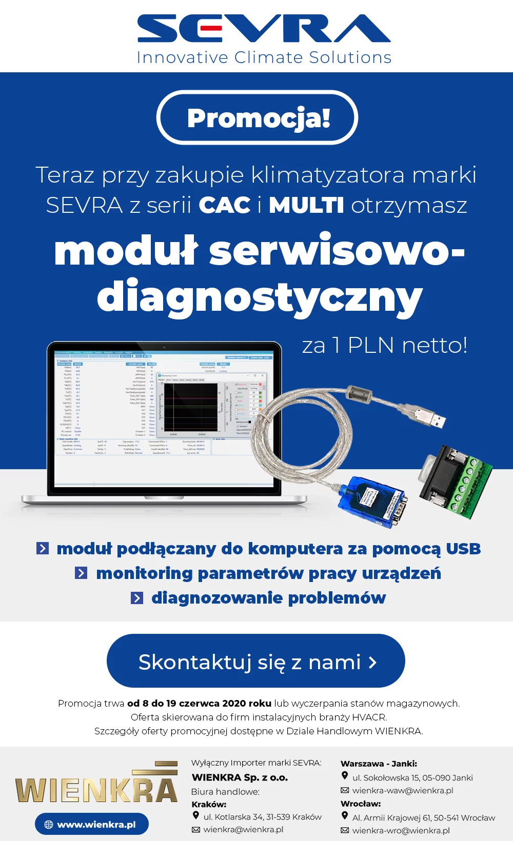 Promocja! Teraz przy zakupie klimatyzatora marki SERVA z serii CAC i MULTI otrzymasz moduł serwisowo-diagnostyczny za 1 PLN netto!