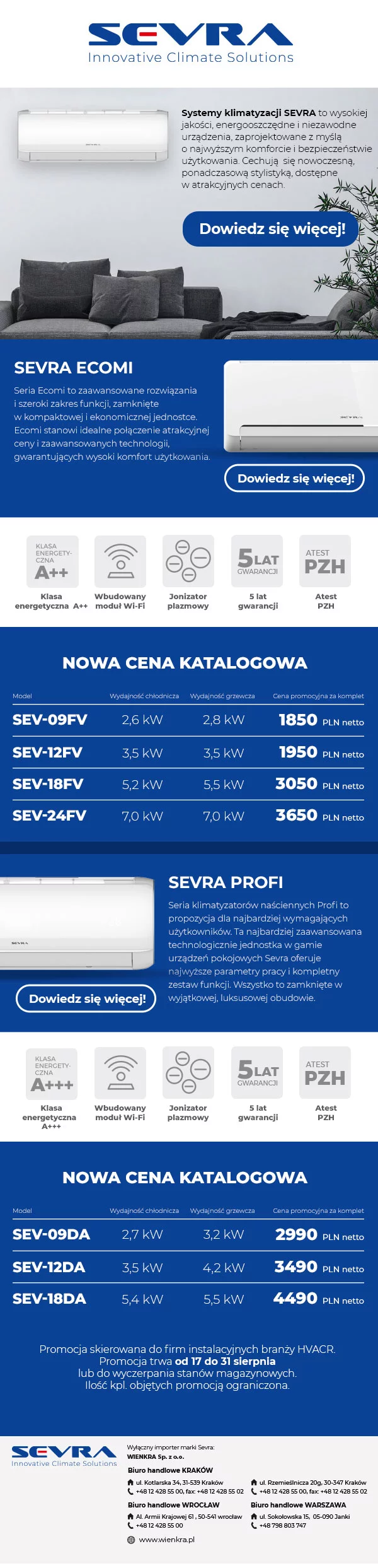 SEVRA – oferta specjalna klimatyzatorów ECOMI i PROFI!