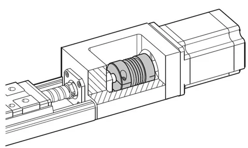 Rys. 1 Mechanizm śrubowy napędzany silnikiem poprzez sprzęgło mieszkowe