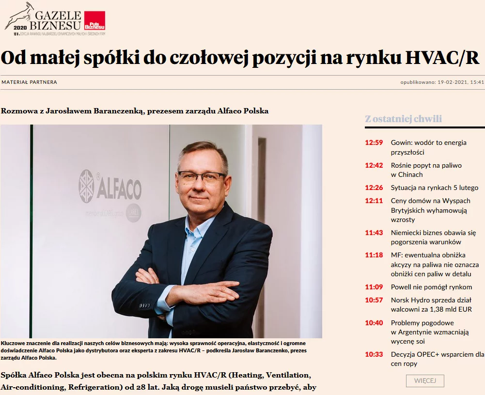 Wywiad dla Pulsu Biznesu z Jarosławem Baranczenko Prezesem Zarządu Alfaco Polska