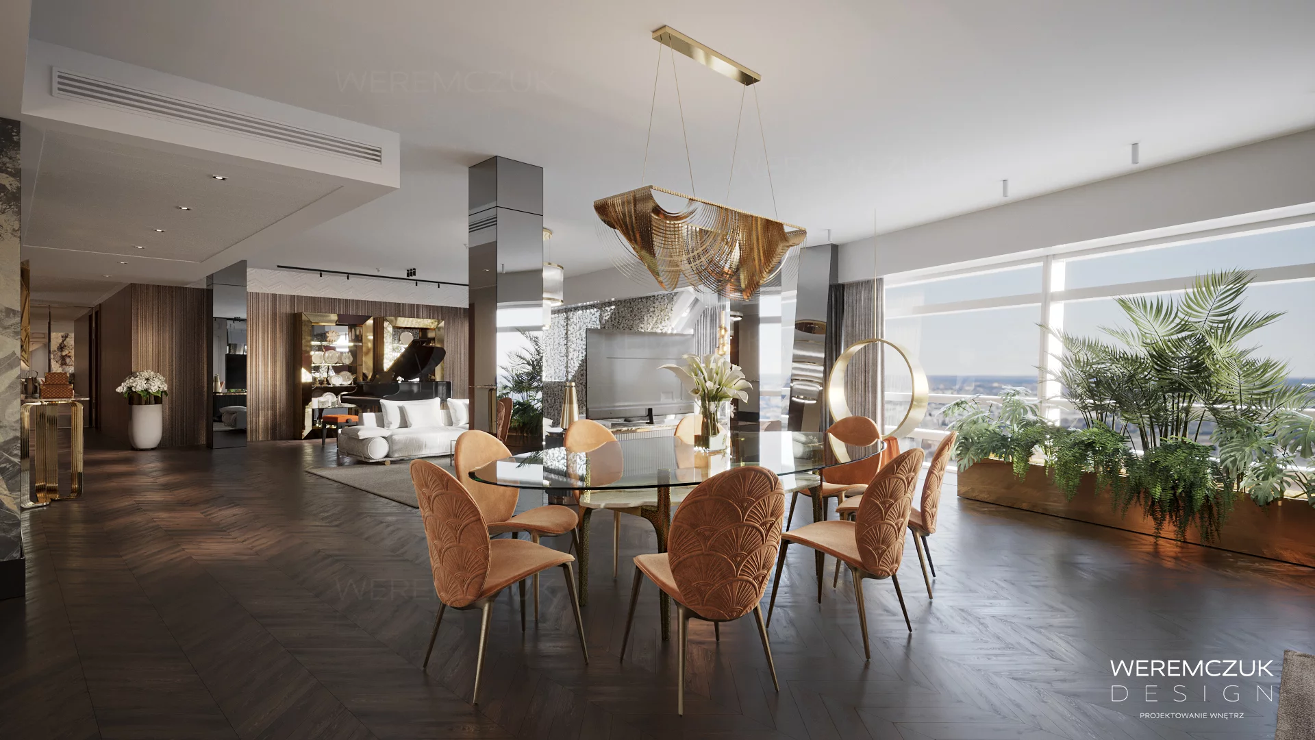 Inspirujące wnętrze projektu Weremczuk Design – ZŁOTA 44 prezentuje wizualizację apartamentu